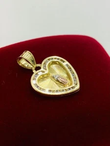 14k Gold F Womens Heart Virgen de Guadalupe Pendant Charm 19x18mm Dije Guadalupe - Picture 1 of 5