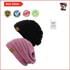 Soft Stretch Cable Knit Beanie Hats 2-Pack - Fashionable Winter Headwear - Picture 1 of 3