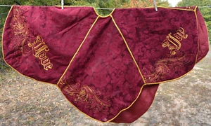 DEMDACO Christmas TREE SKIRT 48" Peace Love Joy Dark Red Golden accents - Picture 1 of 2