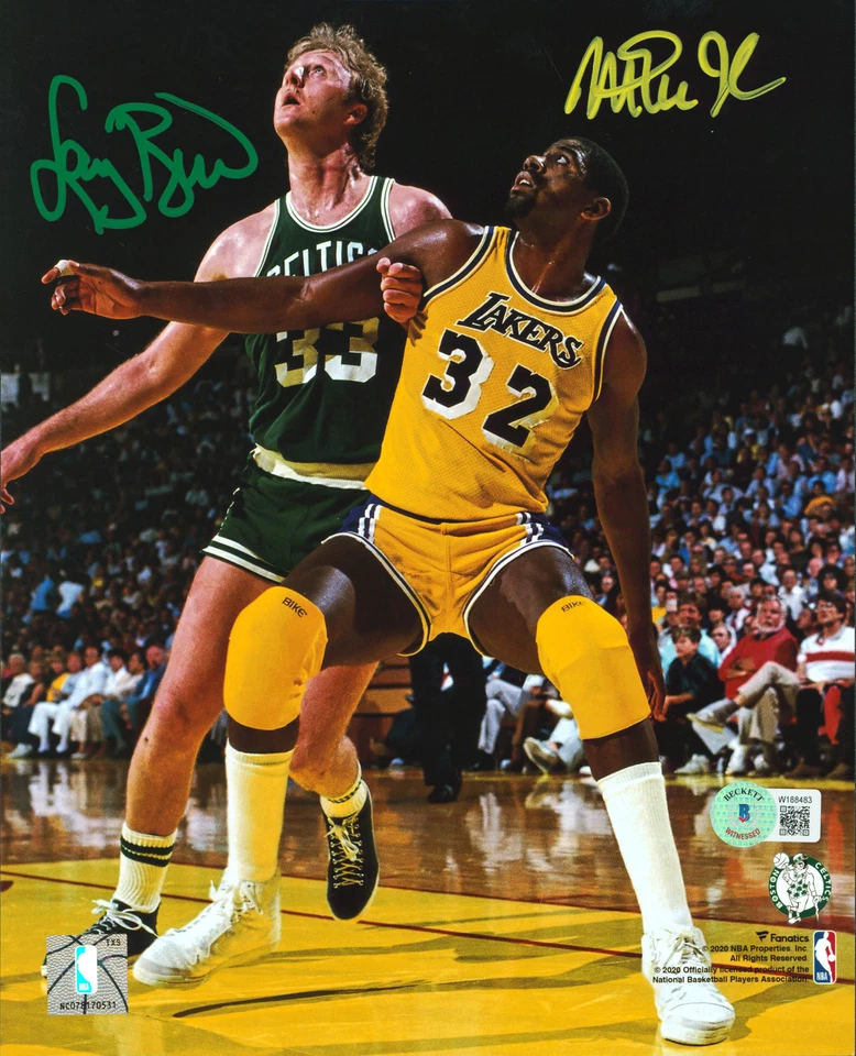 Magic Johnson & Larry Bird Authentic Signed 8x10 Vertical Boxout Photo BAS Wit - Image 1 of 1