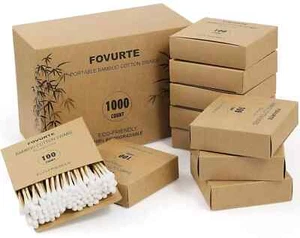 Bamboo Cotton Swabs 1000 Count - Natural Cotton Swab with round Head Tips, Doubl - Picture 1 of 6