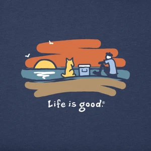 L Neu mit Etikett Life Is Good Sommer goldfarbenes Jake & Rocket Hund dunkelblau SS Crusher T-Shirt für Herren - Bild 1 von 3