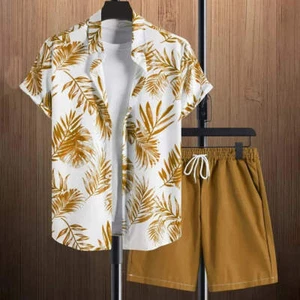 Men's -2Pieces Lapel Button-Down Short-Sleeve Shirt - Picture 1 of 112
