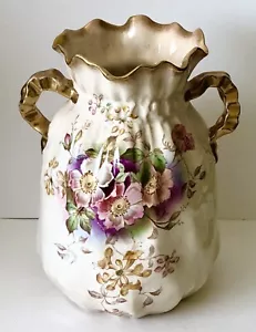 Antik c1910 Adderley England großer Porzellan gebundener Sack Blumenvase goldvergoldet - Bild 1 von 13