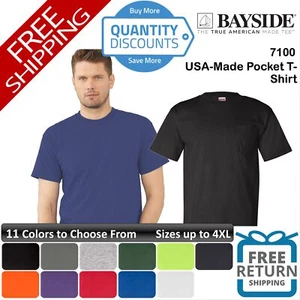 Bayside Men Usa-made Chest Pocket Short Sleeve Pre-shrunk T-shirt Up To 4XL 7100 - Picture 1 of 41