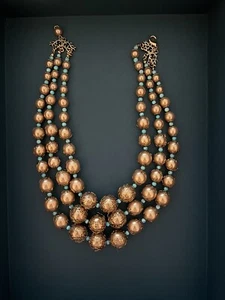 Gold Beads with Turquoise Accent Bead Necklace - Picture 1 of 6