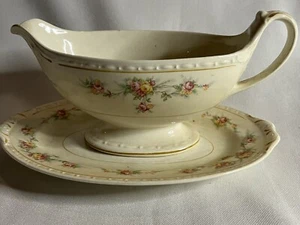 Vintage Homer Laughlin Georgian Gravy Boat & Platter Plate Eggshell A44N6 & N5 - Picture 1 of 10
