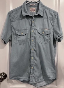 Lucky Brand Men's Button Up Shirt SMALL Blue Chambray Top Short Sl. Classic Fit - Picture 1 of 17