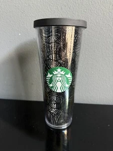 NEW STARBUCKS 24 Oz Venti Tumbler Black Circles Double Wall Insulated + Lid 2014 - Picture 1 of 4