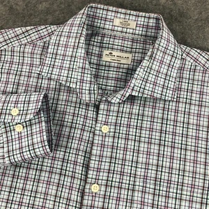 Peter Millar Mens Button Up Shirt Large Blue Pink Plaid Crown Ease Long Sleeve - Picture 1 of 9