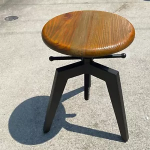 Breakfast Bar Kitchen Counter Stool - Iron Legs Wooden Seat Chair Round Shape - Picture 1 of 7