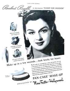 Rosalind Russell Cosmetics 1943 anuncio impreso Max Factor Pan-Cake maquillaje 11x14 - Imagen 1 de 3