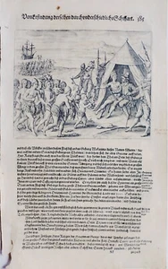 Gottfried & Merian - 1st Ed. Native Peoples Making Offerings To Explorers 1631  - Picture 1 of 6