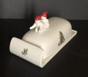 Vtg Porcelain Butter Dish Sled Toboggan Holiday Hostess 22K Gold Trim #00117 - Picture 1 of 7