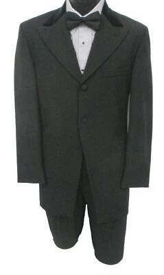 Men's Black Perry Ellis Morning Coat Cutaway Frock Tails with Velvet Collar 40R - Image 1 of 4