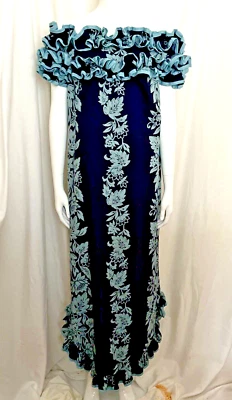 Vestido Hawaiano Largo Movible Lauren Michele Volantes Escote y Dobladillo Redondeado Talla ~ M Foto 1 de 4