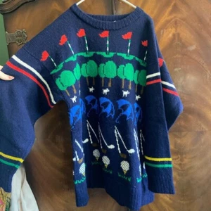 Vintage 80s Graphic Golf Jumper Size Large - Picture 1 of 4