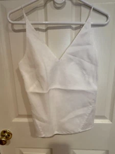 J BRAND Womens White Linen Sleeveless V-Neck Spaghetti Strap Tank Top Size XS - Picture 1 of 4