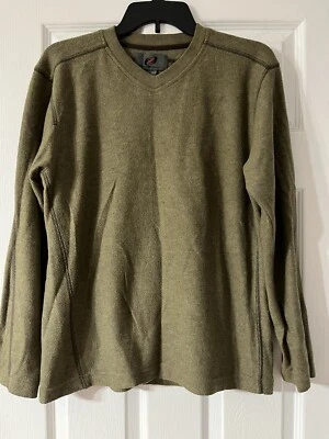 Suéter con cuello en V lateral verde acrílico manga larga para hombre talla pequeña Foto 1 de 4