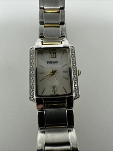 Ladies Pulsar Diamond Tank Watch Stainless/Gold Two-Tone VX82-X418 New Battery - Picture 1 of 10