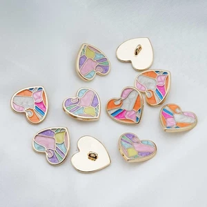 5pcs Layered Heart Buttons Enamel for Clothing DIY Sewing Scrapbooking 20mm - Picture 1 of 8