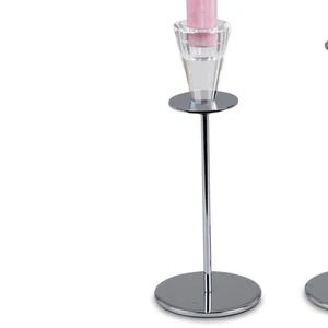 Supporto Candele, Candeliere Cristallo H.21cm Argento Chiaro Vetro + Metallo - Foto 1 di 2