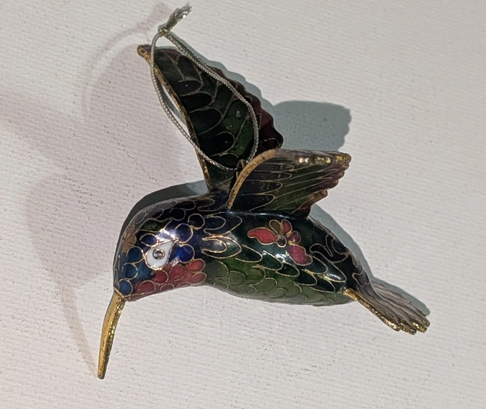 Cloisonne Esmalte Colibrí Pájaro Colgante Adorno de Navidad Foto 1 de 3