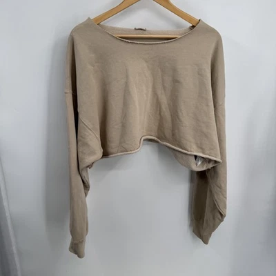 Sudadera Brandy Melville Mujer Talla Única Beige Recortada Dobladillo Crudo Terry Pullover Foto 1 de 4