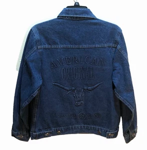 Western Brand Vintage Longhorn Embossed Blue Denim Trucker Jeansjacke S - Bild 1 von 2