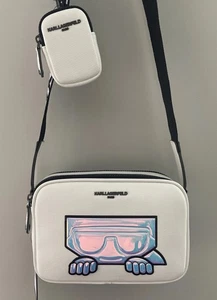 NWT Karl Lagerfeld Maybelle Double Zip White Iridescent Crossbody Camera Bag - Picture 1 of 17