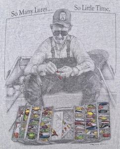VINTAGE So Many Lures So Little Time Graphic T-Shirt Mens 2XL Gray FOTL USA 90s - Picture 1 of 12