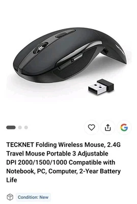 Folding Wireless Mouse, 2.4G Travel Mouse Portable 3 Adjustable DPI 2000/1500... - Image 1 of 2