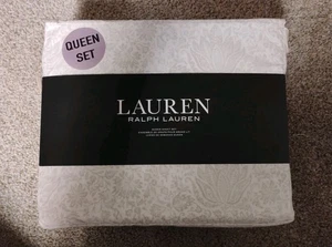 Ralph Lauren weiß salbei Paisley 100 % Baumwolle 4-teilig Queen Laken klassisch Landhaus - Bild 1 von 6