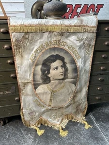 19th Century Jesus Banner Catholic Shrine Christ Tattoo Sacred Heart Silk - Picture 1 of 7