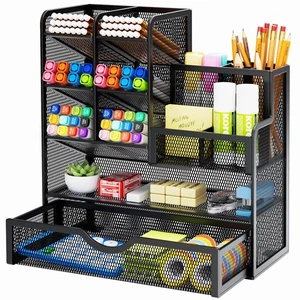 Mesh Pen Holder for Desk, Multi-Functional Pencil Organizer with Drawer, Desk... - Picture 1 of 6