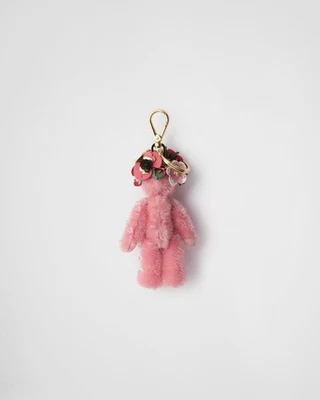 Prada Teddy Bear Bag Charm Pink Metal Ring Keychain Used - Image 1 of 4