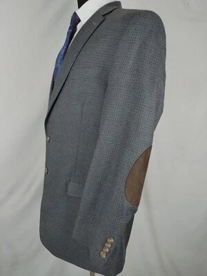 Ralph Lauren Jacket Mens 46L Gray Houndstooth Sport Coat Blazer Suede Elbow Pads - Image 1 of 4