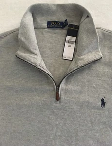 Polo Ralph Lauren 1/2 Zip Soft Double Knit Pullover~Grey~Leather Tag~XXL~NWT - Picture 1 of 6