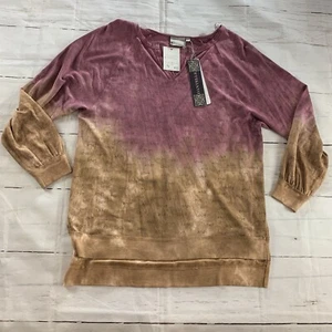 Dantelle Side slit Hi Low sweatshirt Large sporty Tie Dye Love Brown D190665 New - Picture 1 of 12