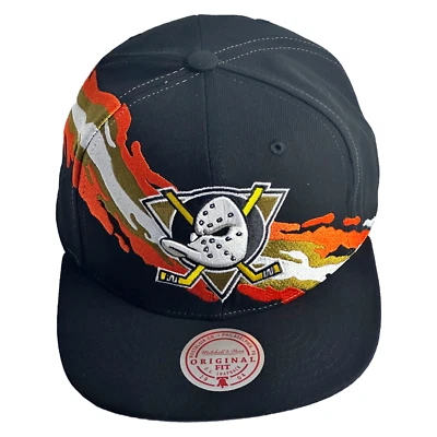 Mitchell & Ness Para hombres Anaheim Ducks Vintage Pincel Snapback Sombrero Negro Foto 1 de 4