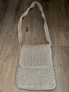 THE SAK Khaki Taupe Crocheted Flap Crossbody Shoulder Bag Purse XL Long Strap - Picture 1 of 7
