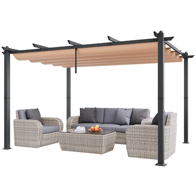 VEVOR Pergola rétractable extérieure 3x4 m avec auvent pare-soleil en alu beige - Photo 1/4