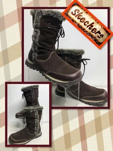 Skechers 8.5  Suede Leather Brown Faux Fur Lining Zipper Lug sole Boots 823008  - Picture 1 of 3