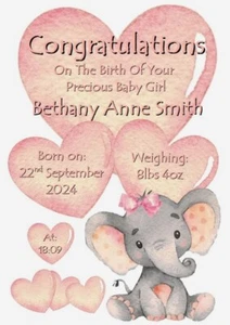 Personalisierte neue Baby A5 Karte Baby Mädchen Geburt Tochter Glückwunsch Liebe - Bild 1 von 4