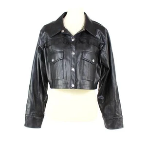 For Love & Lemons Afton Faux Leather Jacket Black Fringe Trim Cropped NEW S - Picture 1 of 8