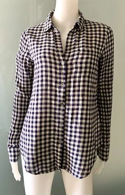 Theory Nikala 海军蓝米色棉质羊毛格子衬衫 M 码 — 第 1/4 张图片