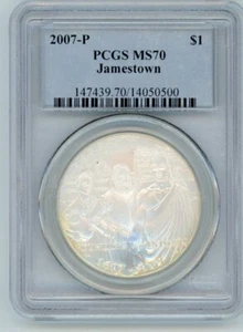 2007P JAMESTOWN COMMEMORATIVE $1 PCGS MS70 Cert. 14050500 - Picture 1 of 2
