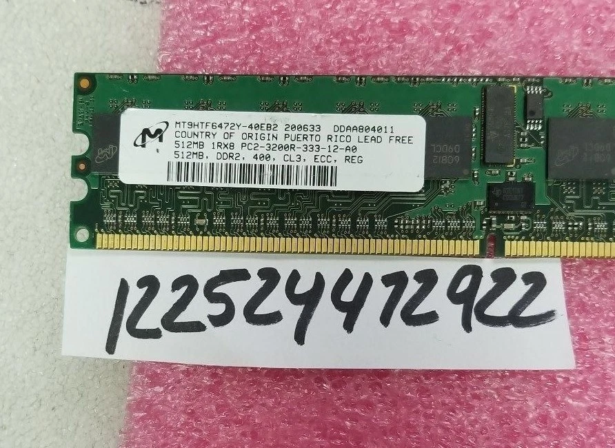  512MB PC2 DDR2 DDR  PC2-3200R DDR2-400 3200  240PIN RDIMM SINGLE RANK 1RX8 64X8 - Image 1 of 1