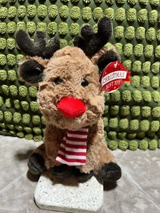 Card Factory Red Nosed Reindeer Soft Toy Red & White Striped Scarf 11” With Tags - Picture 1 of 9