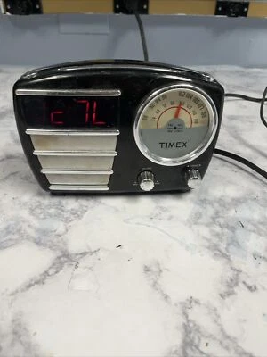 Timex Alarm Clock Radio T247B Black Silver Missing Knob Awesome Sound Vtg READ!! - Image 1 of 4